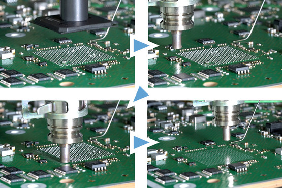Lifting of a BGA – start and progress of solder extraction until complete removal