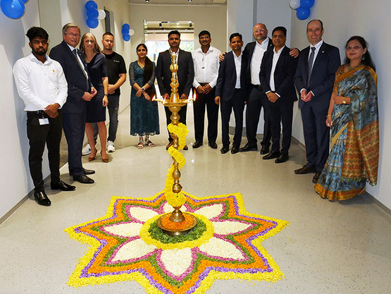 The Kurtz Ersa India team - here with Ersa Sales Manager Rainer Krauss (second from left) and some colleagues from Ersa Sales, who traveled to Bangalore for the inauguration and Productronica India shortly afterwards